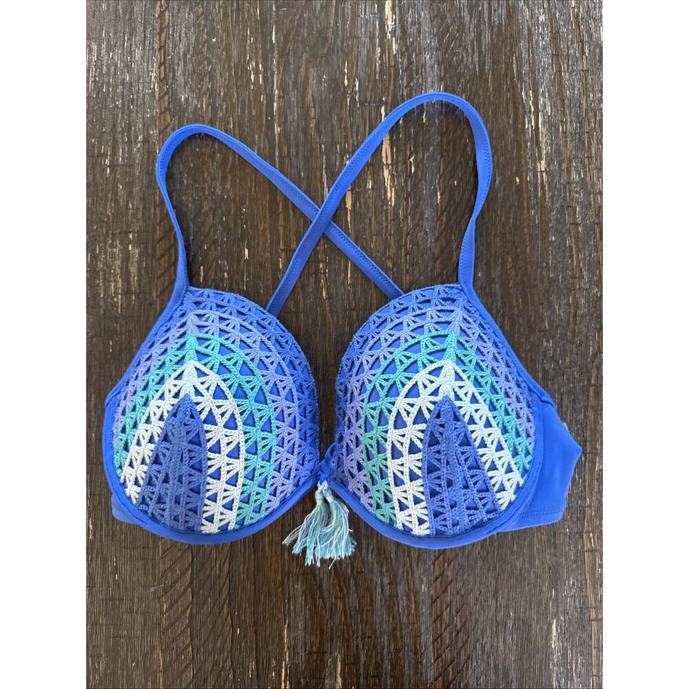 NWT Women's Shade and Shore Light Lift Crochet Bikini Top Blue Beach Swimwear